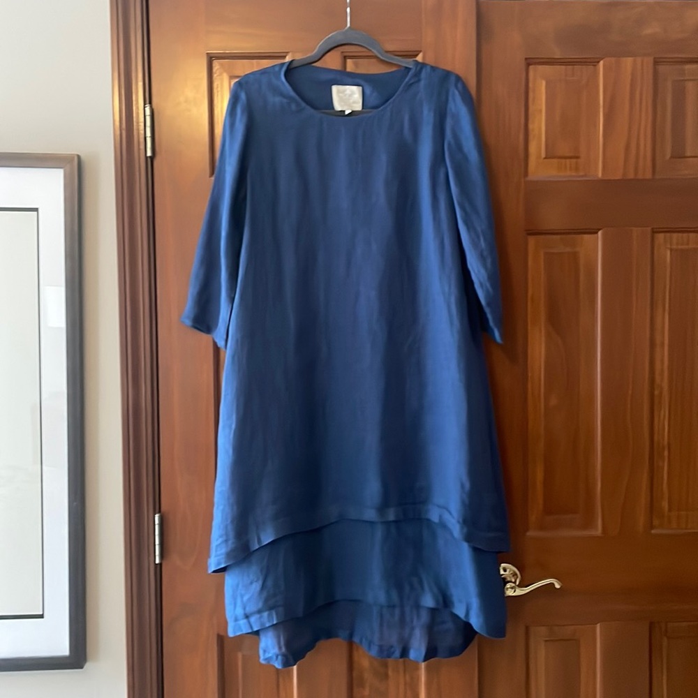 Crown Linen Blue Tiered Dress. Size small